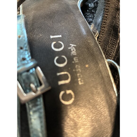 Gucci Authentic Solid Blue Metallic Slingback Low Heel Sandals 5.5 - Picture 7 of 9